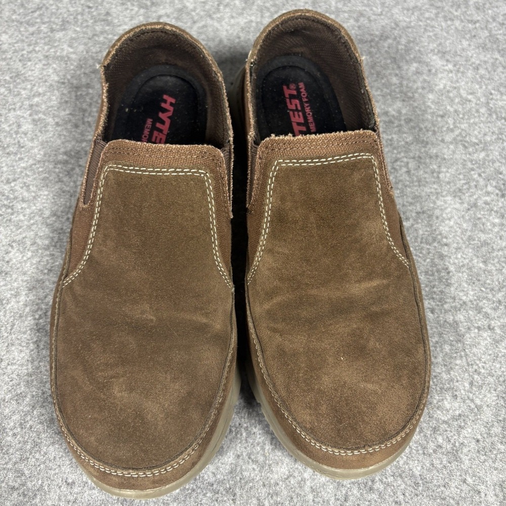 Hytest K17304 Slip On Work Shoes 8.5 W Brown Suede Composite Toe Memory Foam